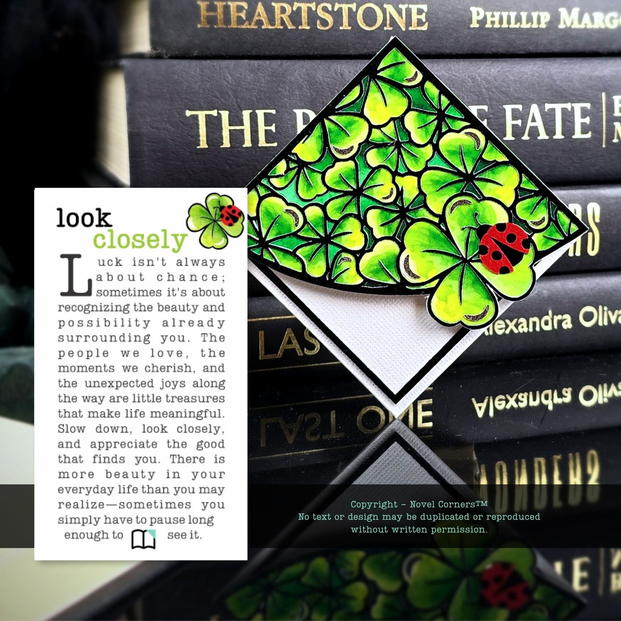 Stained Glass Clover Deluxe Handmade Corner Bookmark