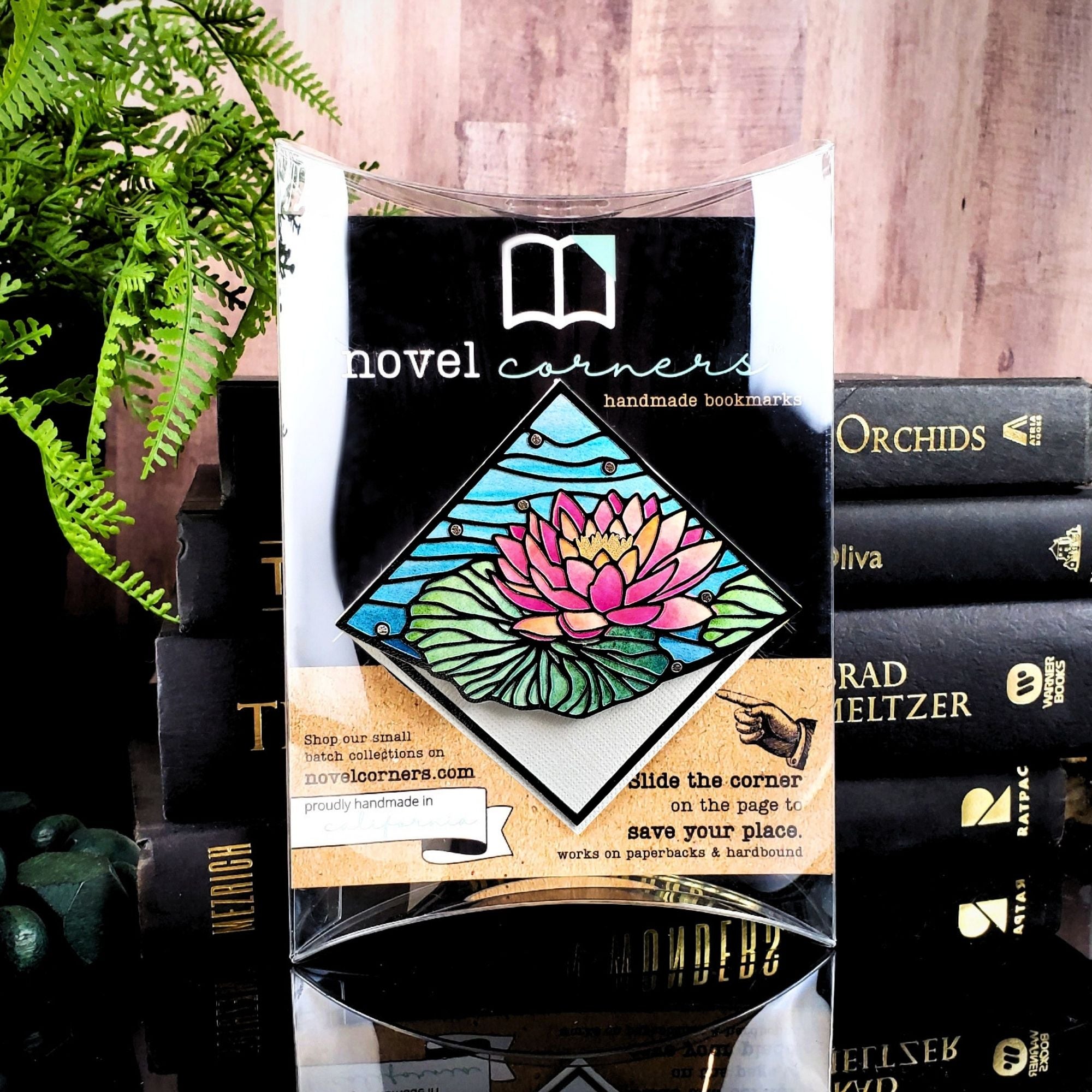Stained Glass Waterlily Deluxe Handmade Corner Bookmark