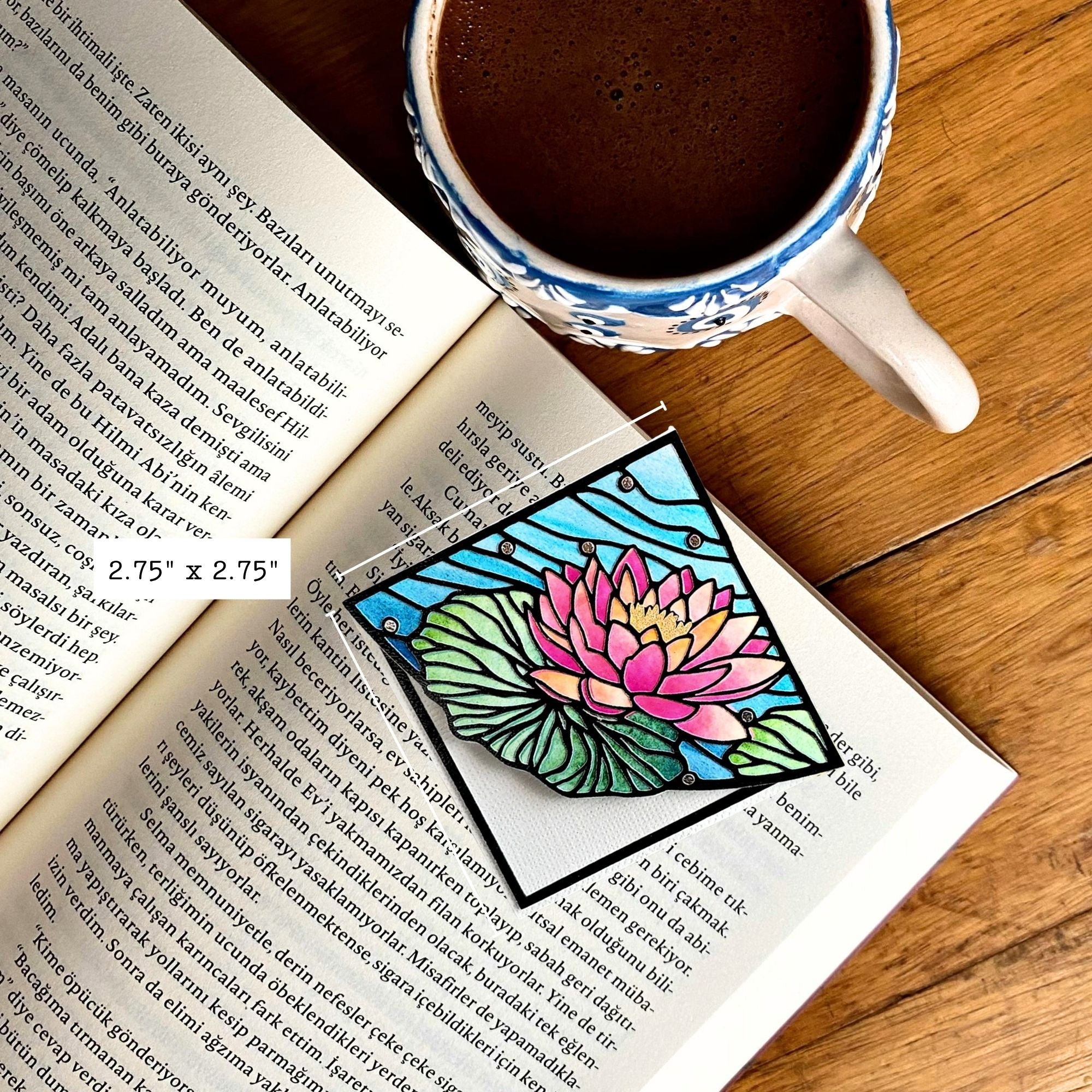 Stained Glass Waterlily Deluxe Handmade Corner Bookmark