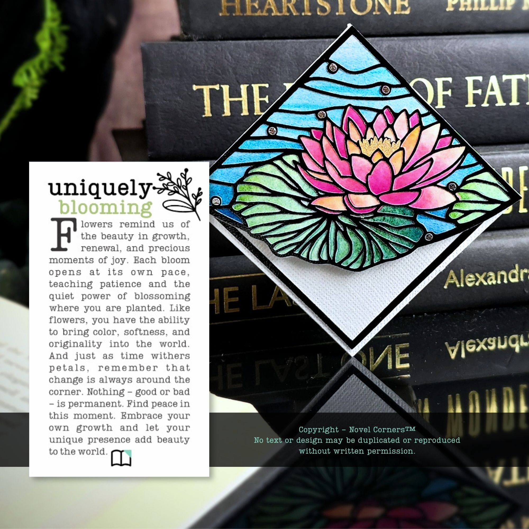 Stained Glass Waterlily Deluxe Handmade Corner Bookmark