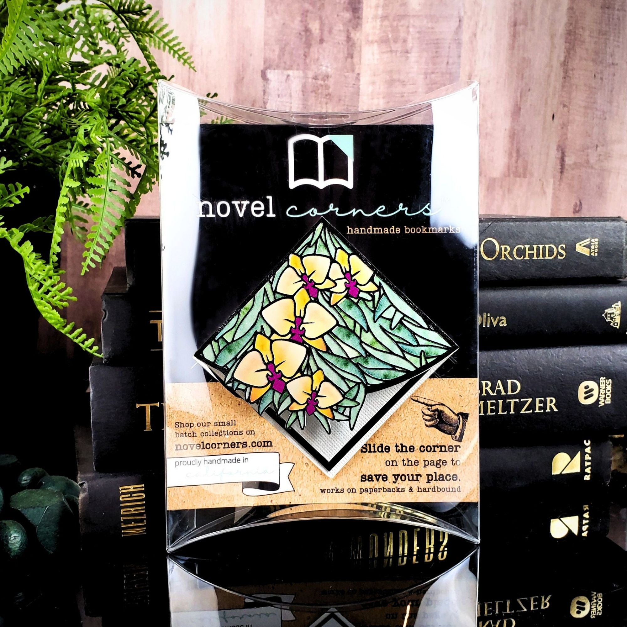 Stained Glass Orchid Deluxe Handmade Corner Bookmark