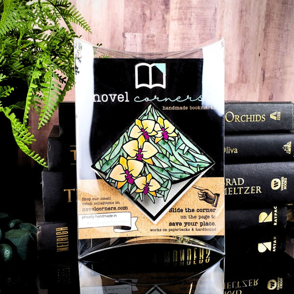 Stained Glass Orchid Deluxe Handmade Corner Bookmark