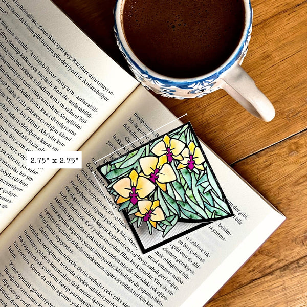Stained Glass Orchid Deluxe Handmade Corner Bookmark