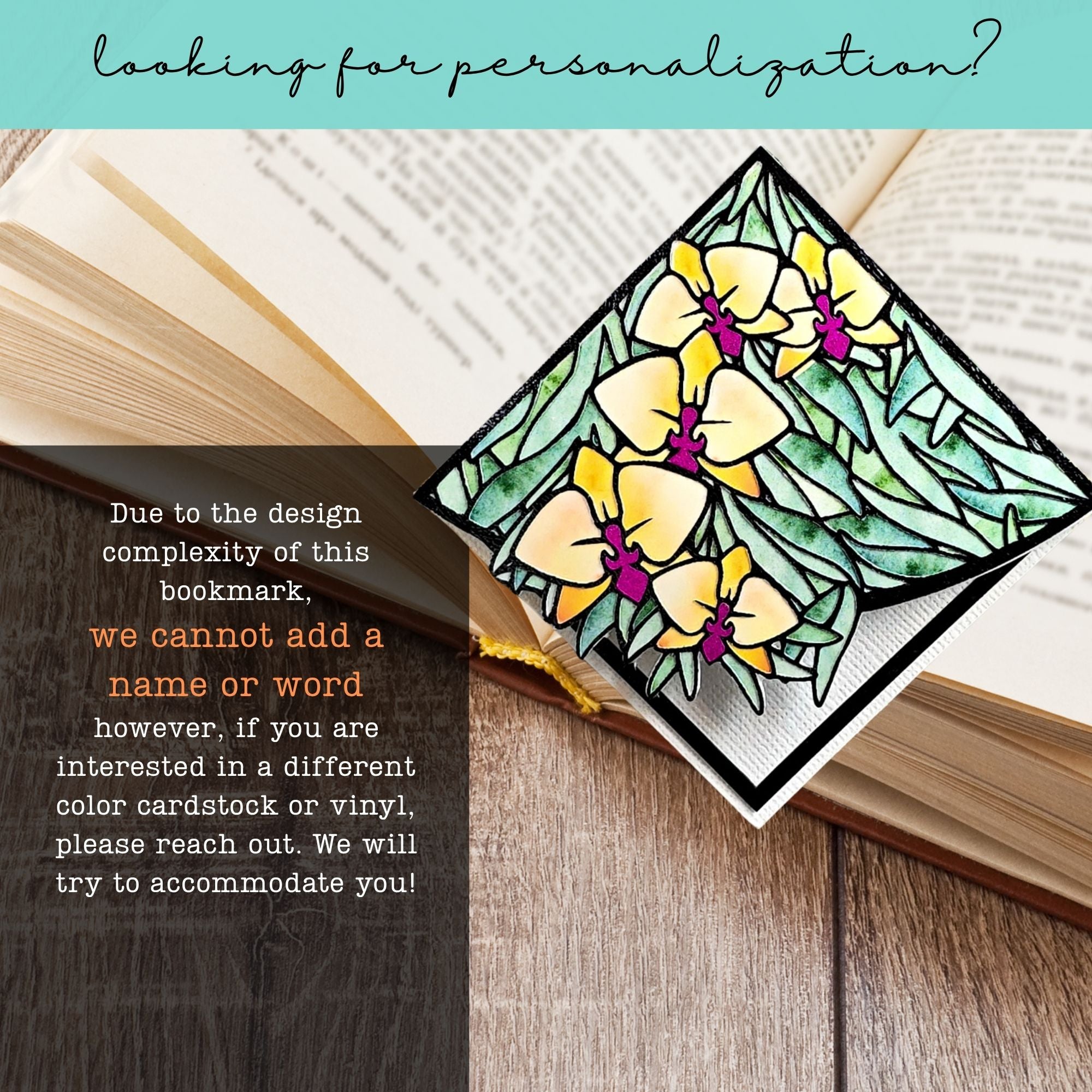 Stained Glass Orchid Deluxe Handmade Corner Bookmark