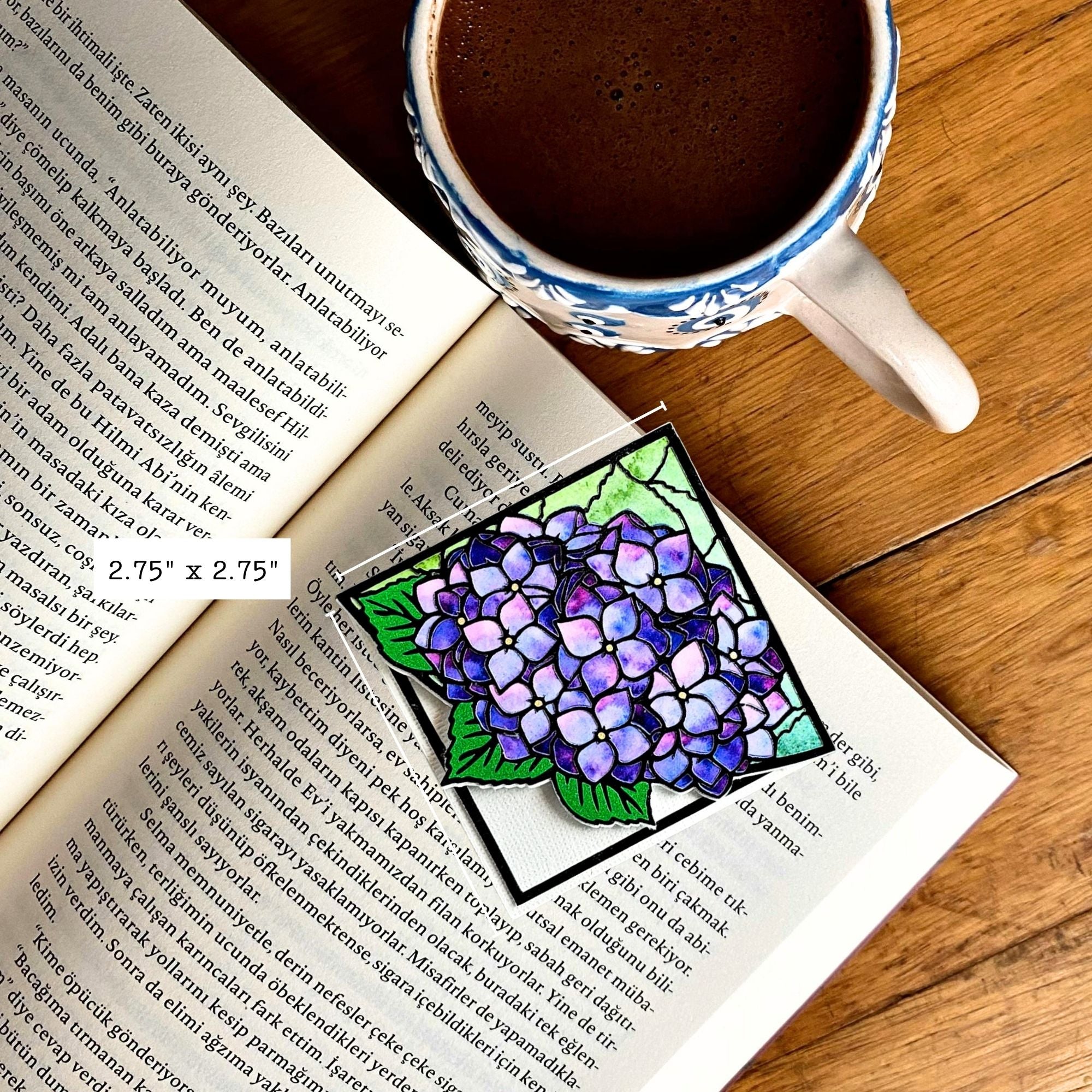 Stained Glass Hydrangea Deluxe Handmade Corner Bookmark