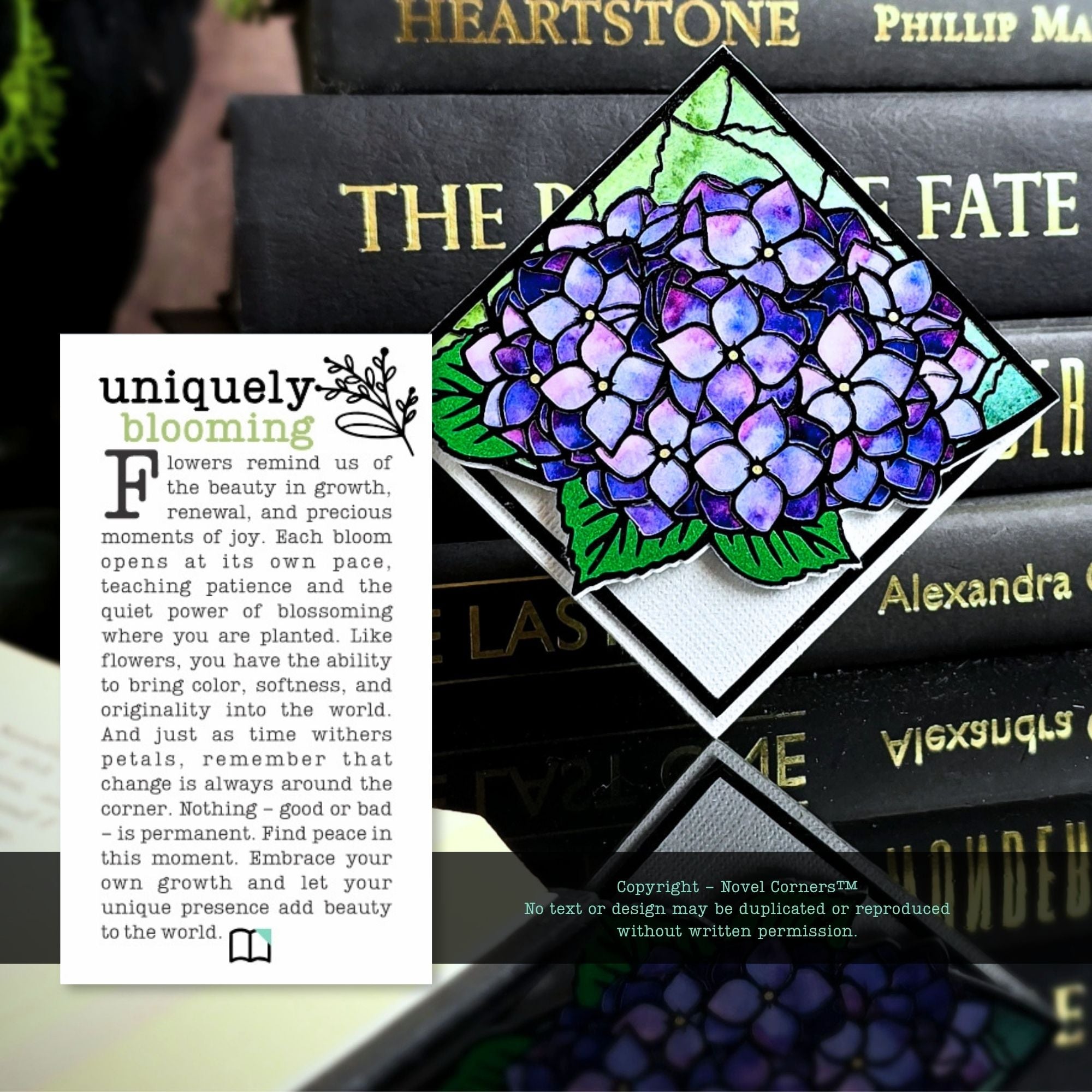 Stained Glass Hydrangea Deluxe Handmade Corner Bookmark