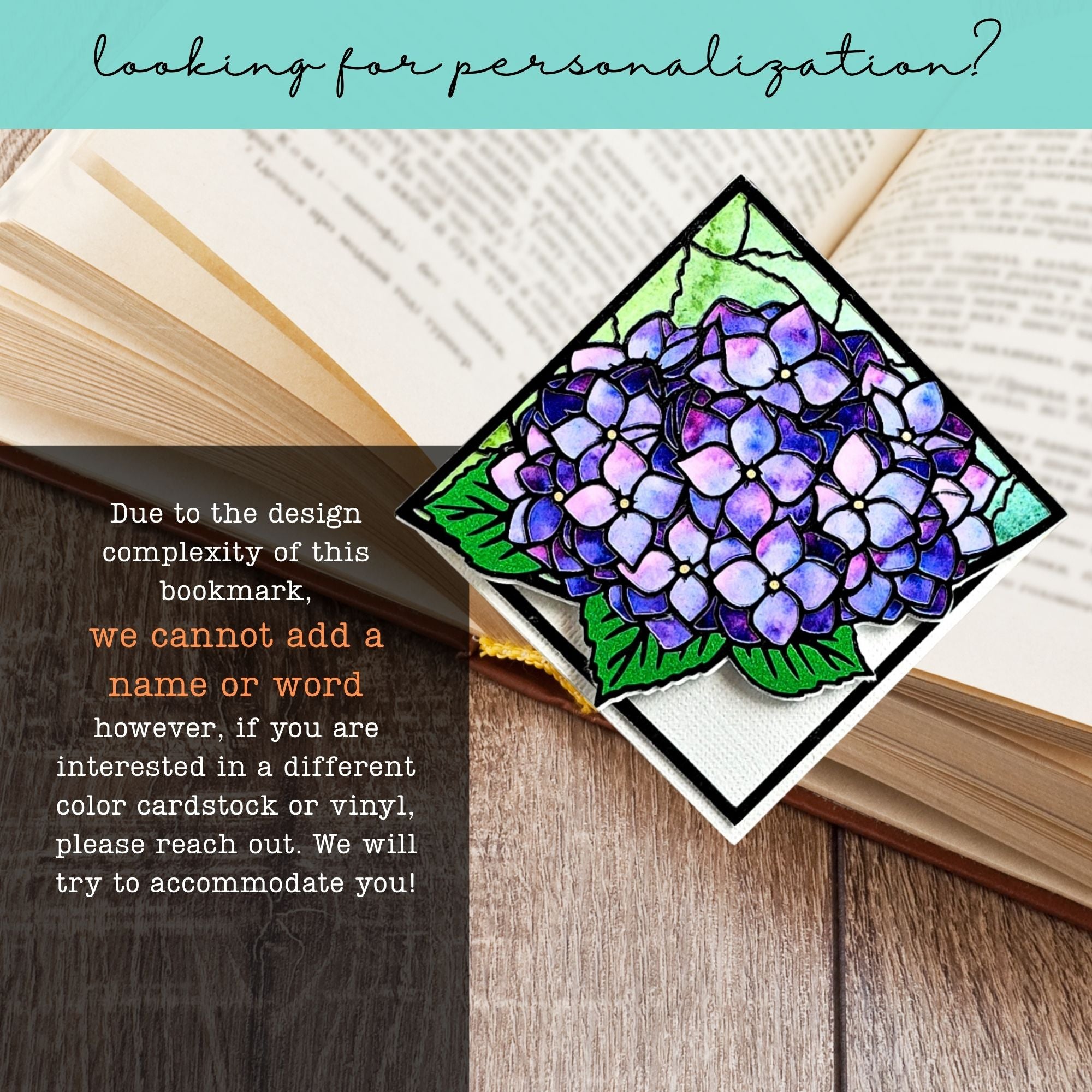 Stained Glass Hydrangea Deluxe Handmade Corner Bookmark