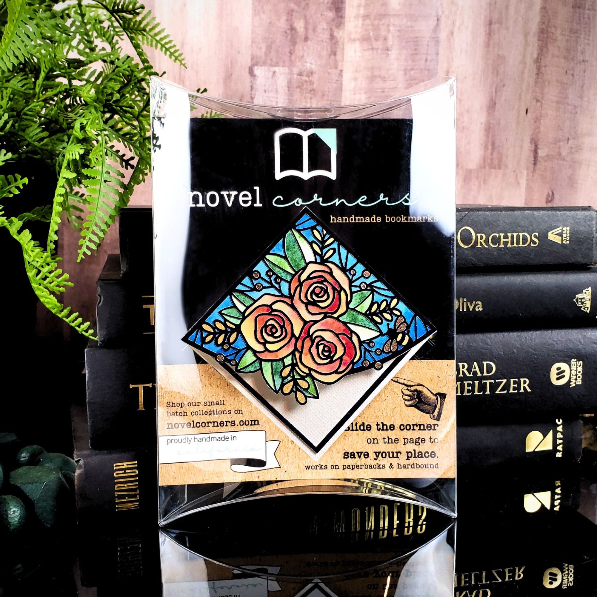 Stained Glass Roses Deluxe Handmade Corner Bookmark
