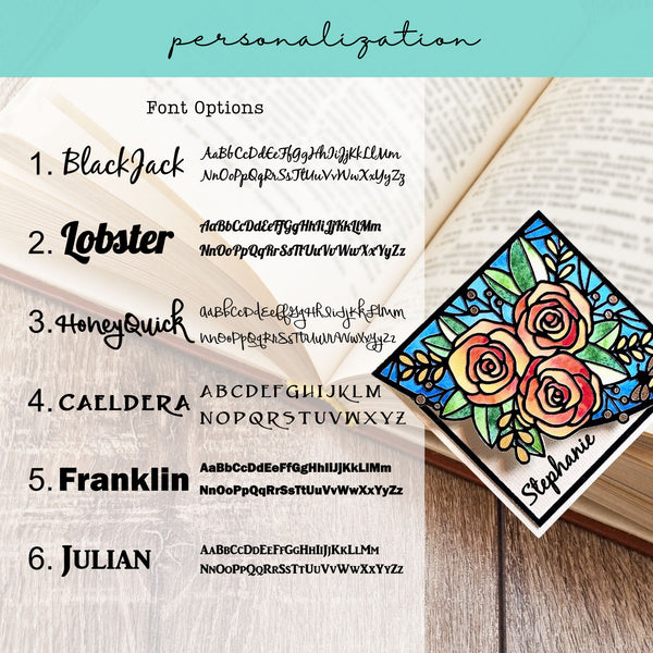 Stained Glass Roses Deluxe Handmade Corner Bookmark