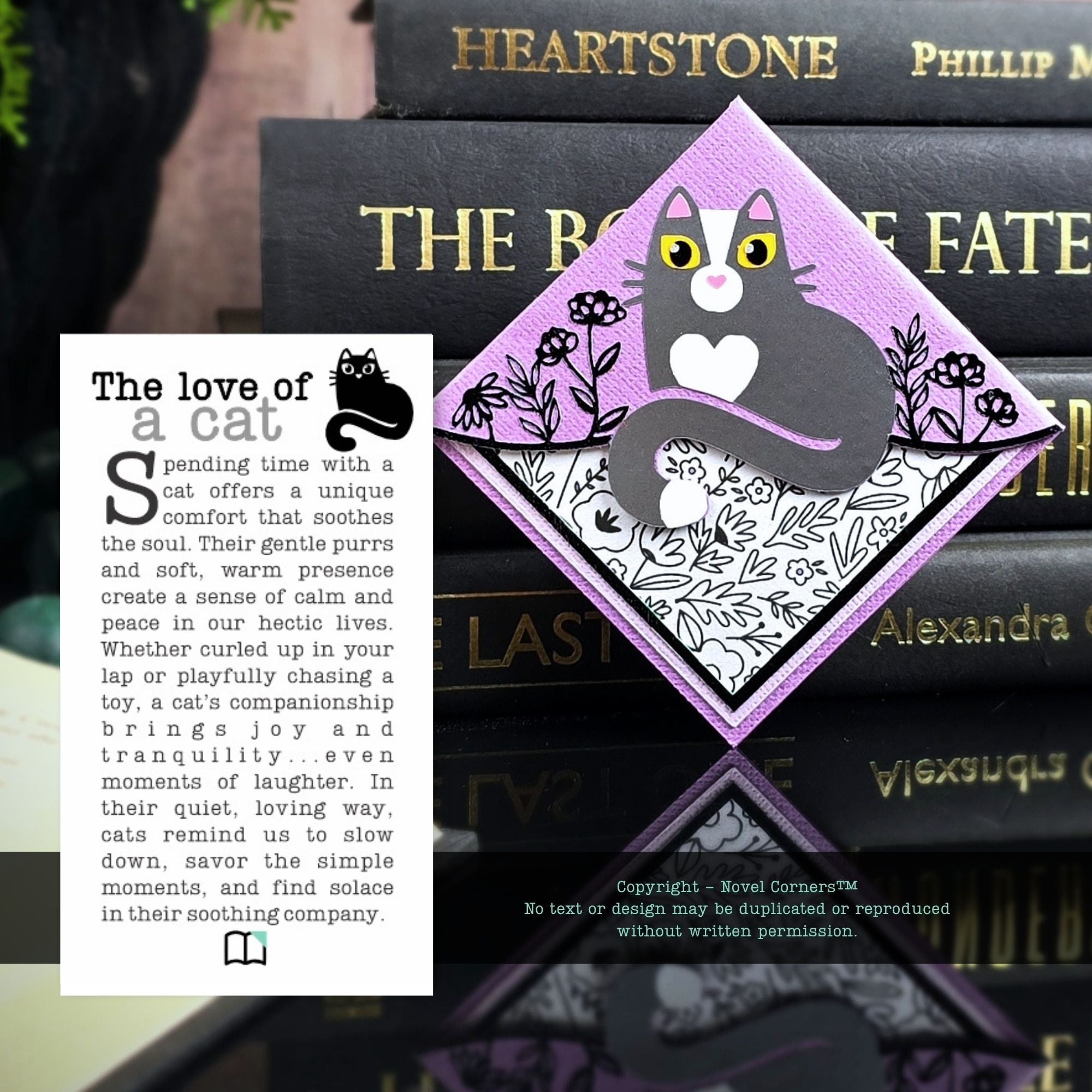 Kitty Among the Flowers Purple Signature Corner Bookmark