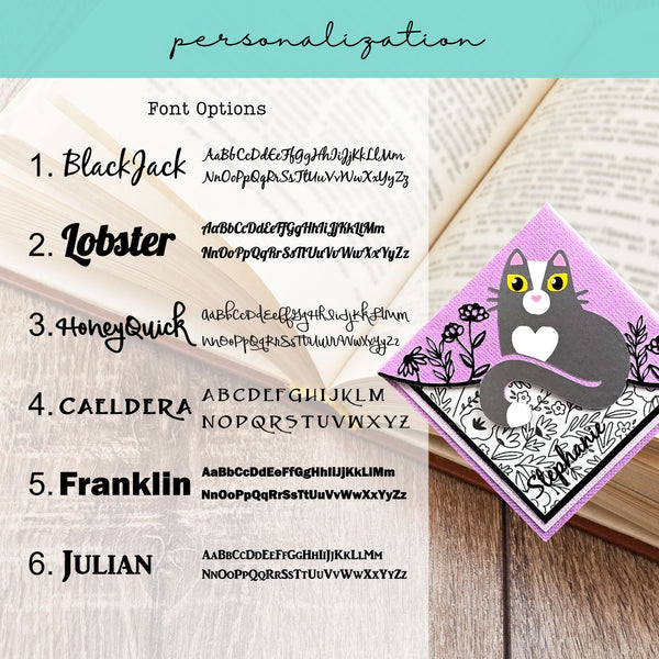 Kitty Among the Flowers Purple Signature Corner Bookmark