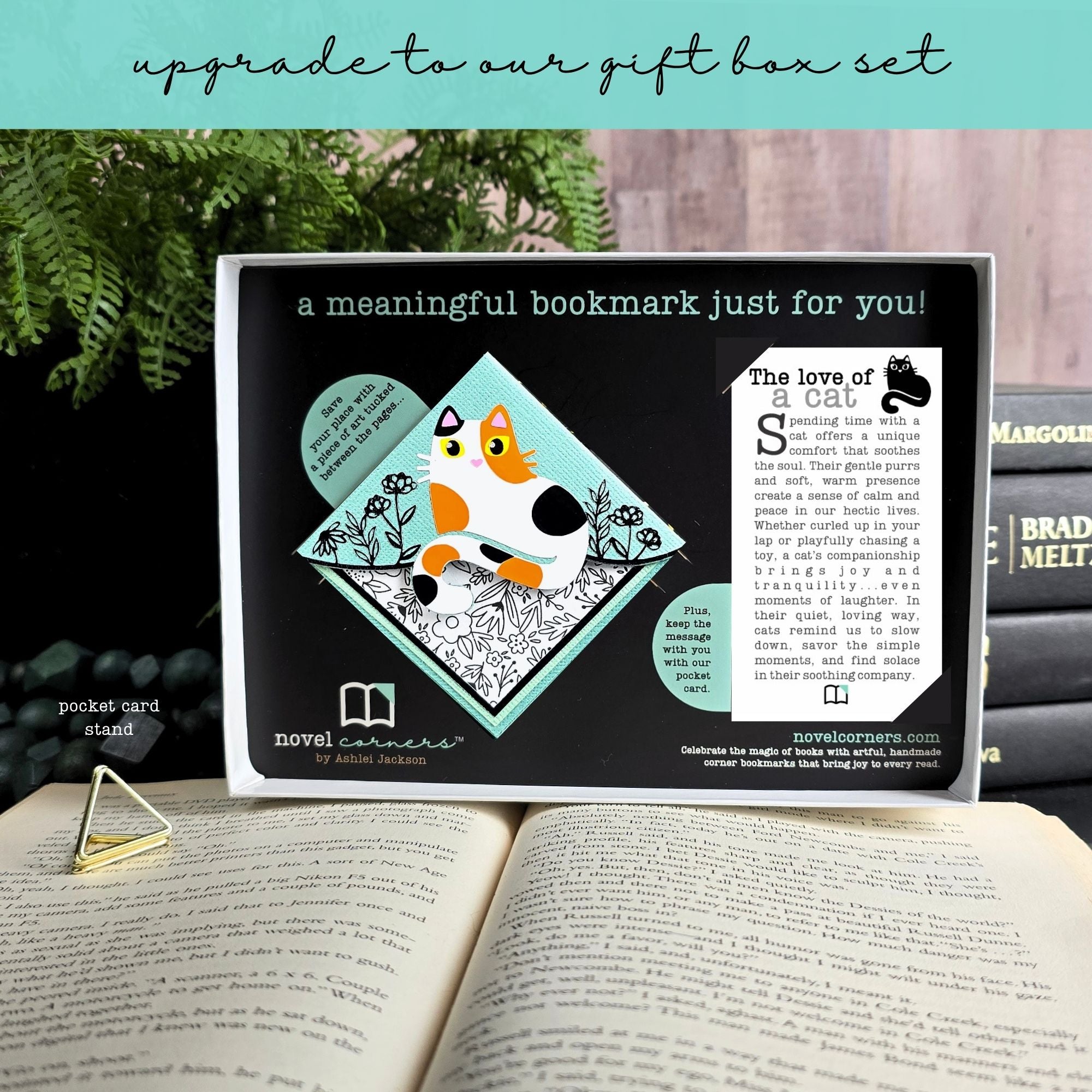 Kitty Among the Flowers Green Signature Corner Bookmark