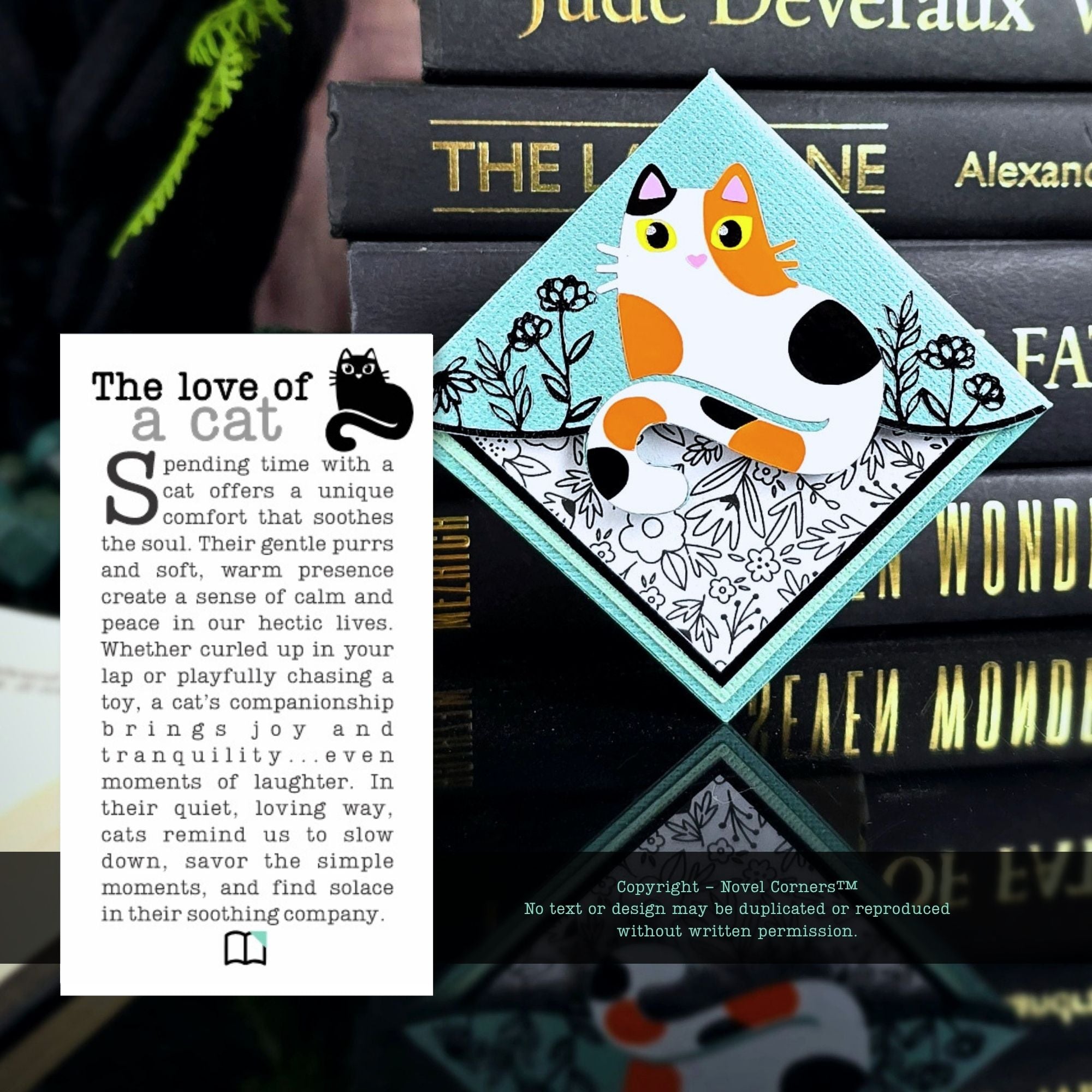 Kitty Among the Flowers Green Signature Corner Bookmark