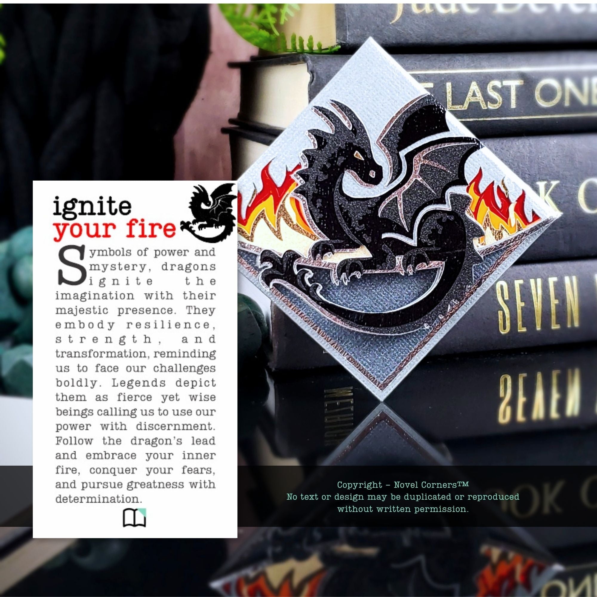 Midnight Dragon Deluxe Handmade Corner Bookmark