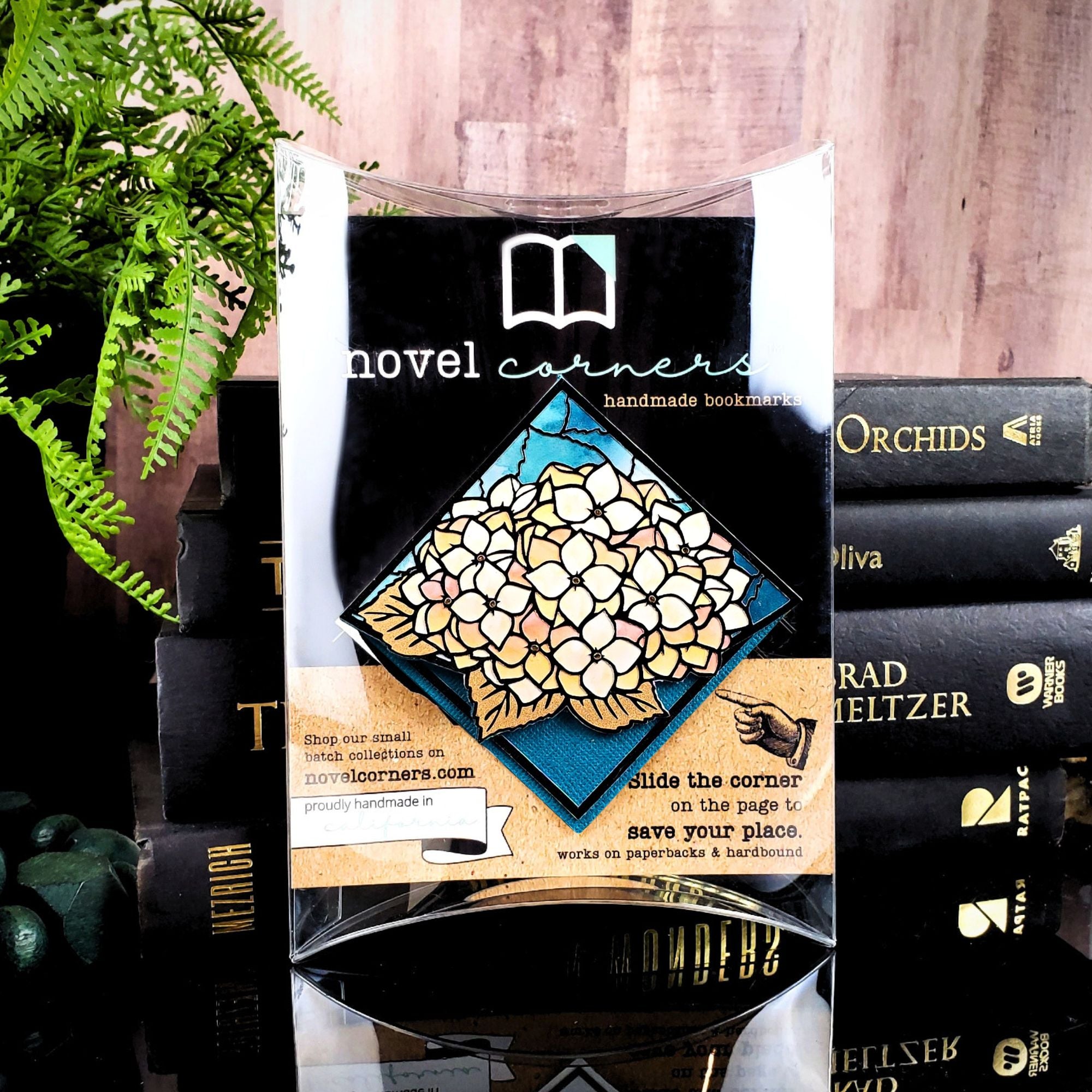 Stained Glass Pale Hydrangea Deluxe Handmade Corner Bookmark