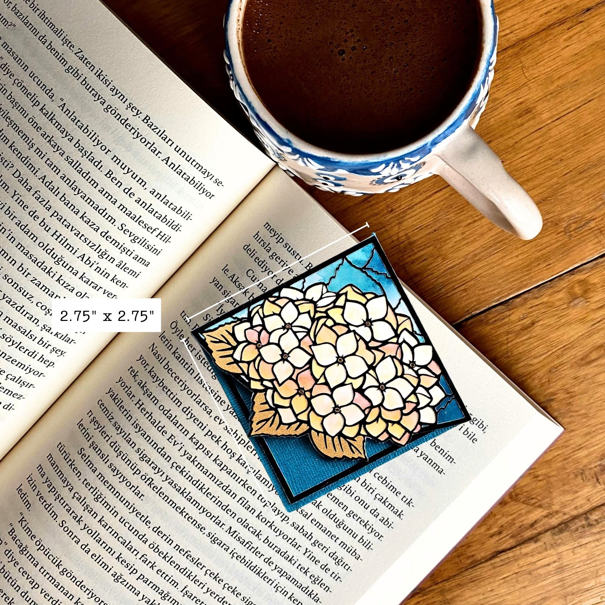 Stained Glass Pale Hydrangea Deluxe Handmade Corner Bookmark