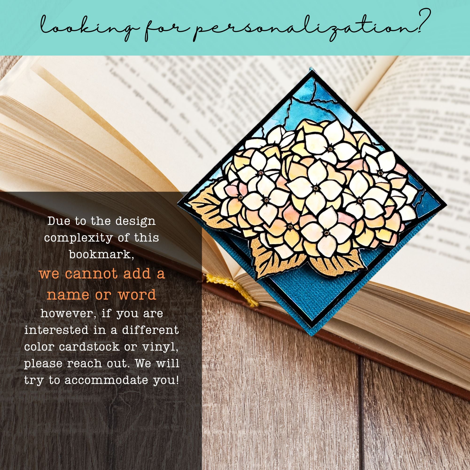 Stained Glass Pale Hydrangea Deluxe Handmade Corner Bookmark