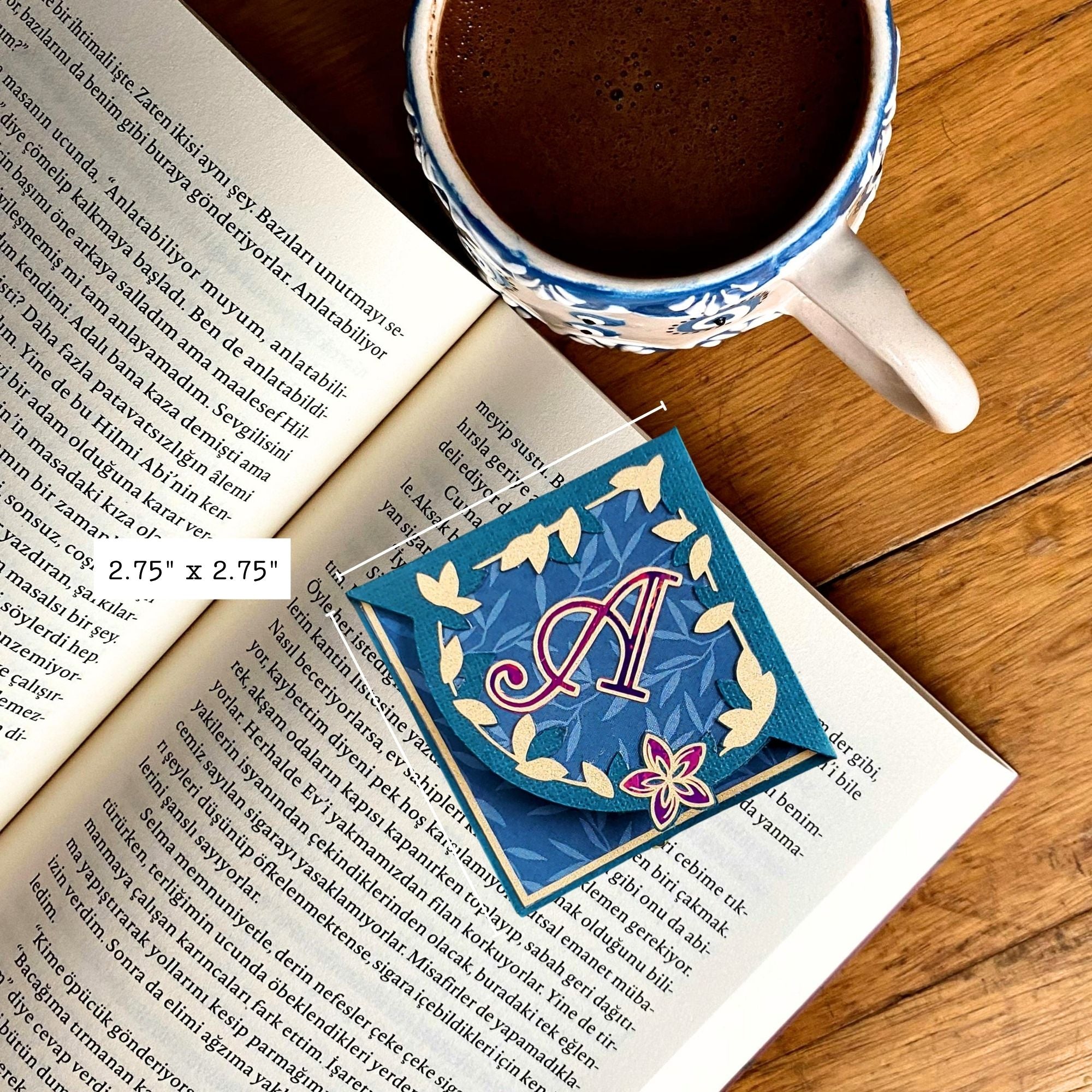 Letter + Leaves Personalized Initial Signature Corner Bookmark