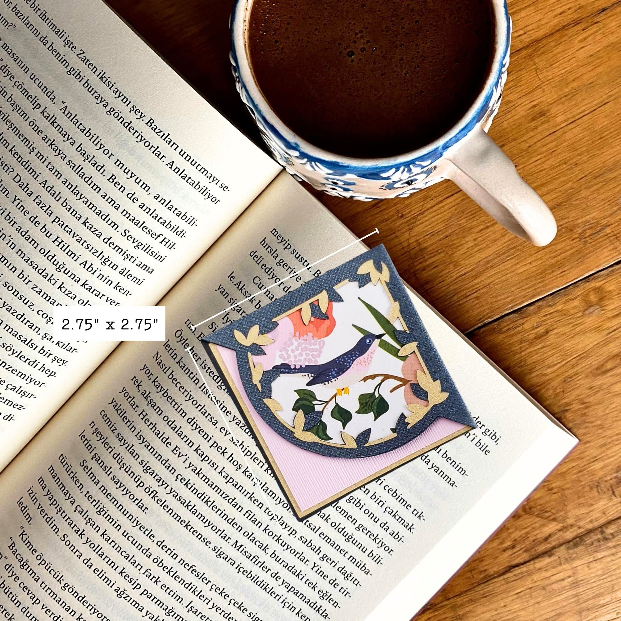 Blue Pink Bird Signature Corner Bookmark