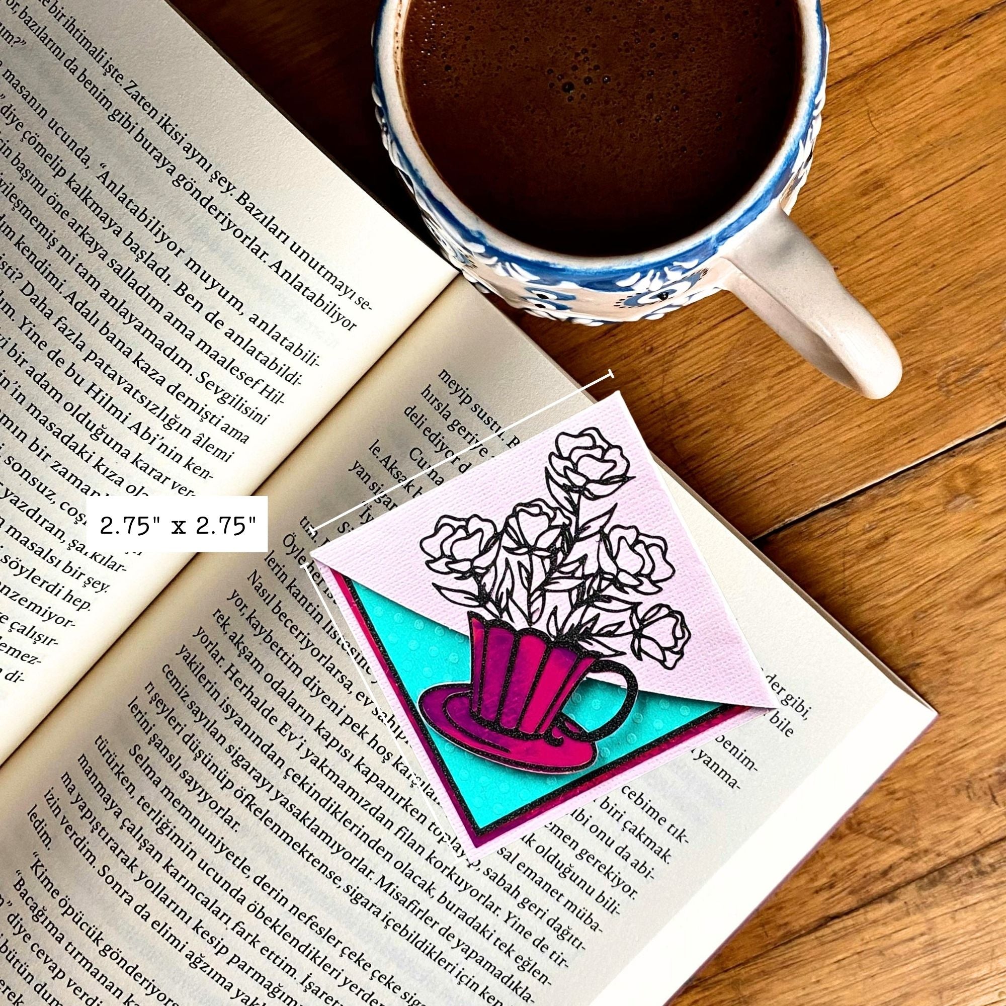 Teacup Flowers Signature Corner Bookmark