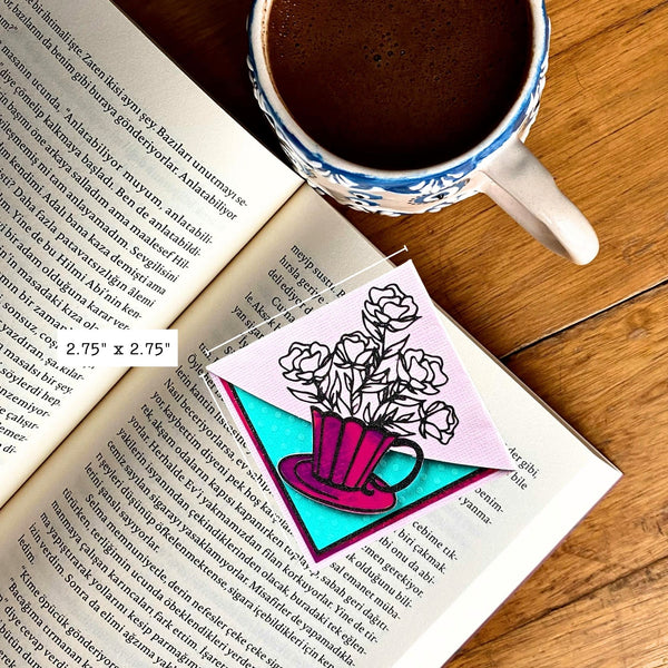 Teacup Flowers Signature Corner Bookmark