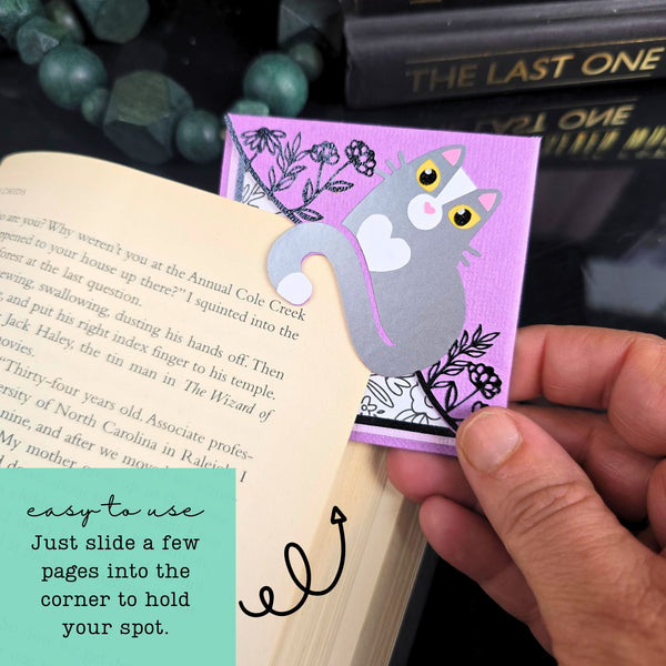 Kitty Among the Flowers Purple Signature Corner Bookmark