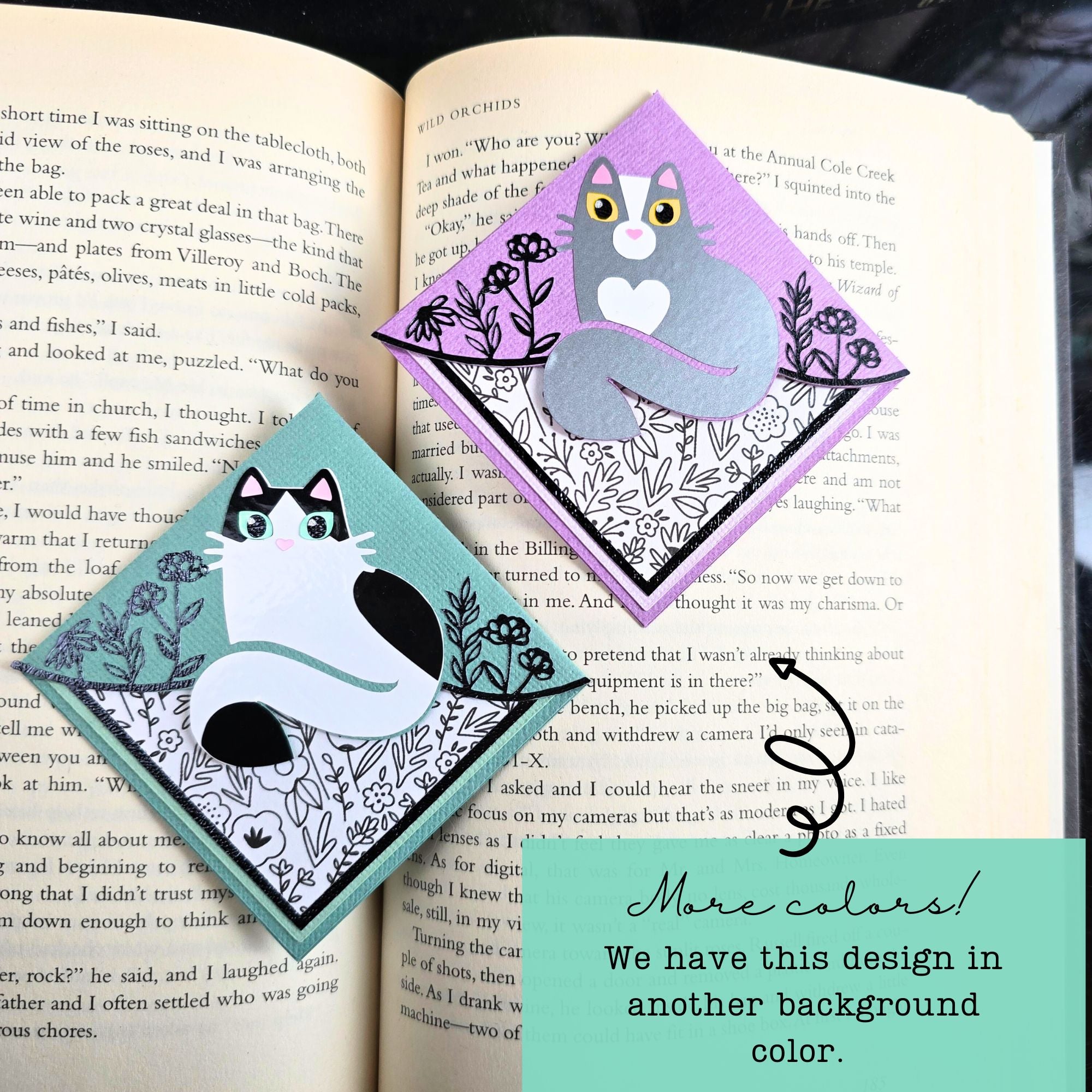 Kitty Among the Flowers Purple Signature Corner Bookmark