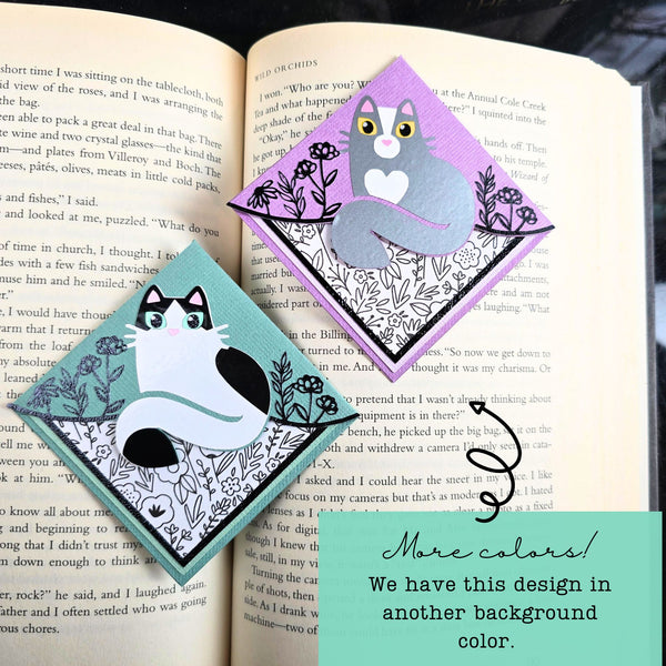 Kitty Among the Flowers Purple Signature Corner Bookmark