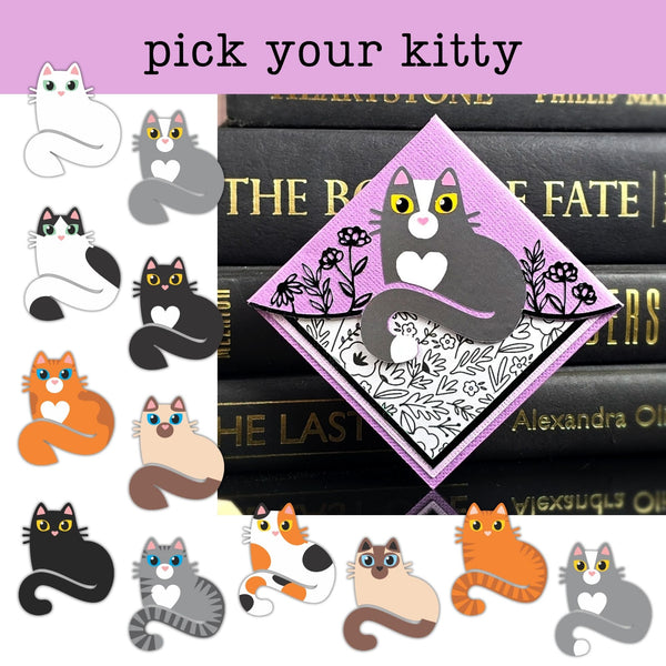 Kitty Among the Flowers Purple Signature Corner Bookmark