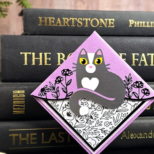 Kitty Among the Flowers Purple Signature Corner Bookmark