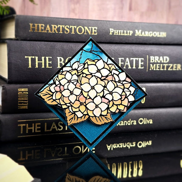 Stained Glass Pale Hydrangea Deluxe Handmade Corner Bookmark
