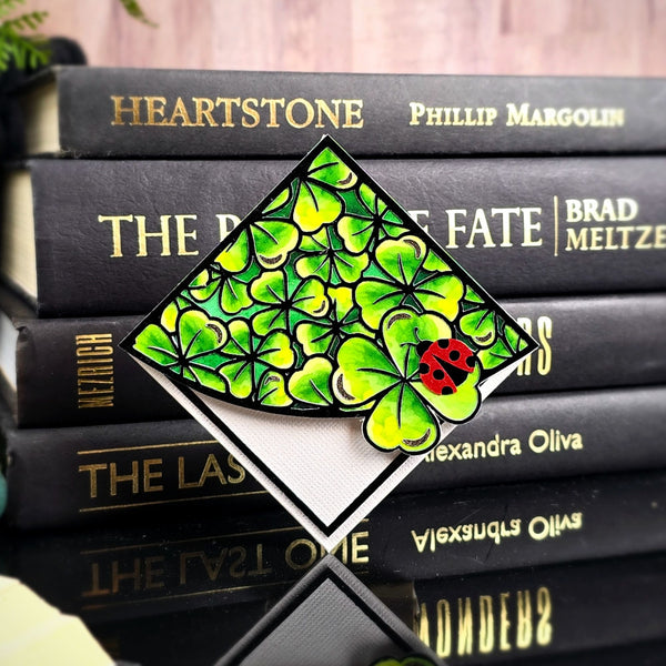 Stained Glass Clover Deluxe Handmade Corner Bookmark
