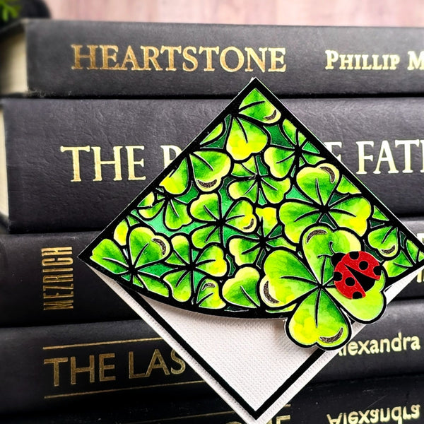 Stained Glass Clover Deluxe Handmade Corner Bookmark
