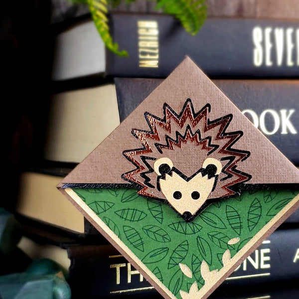 Hedgehog + Leaves Signature Corner Bookmark