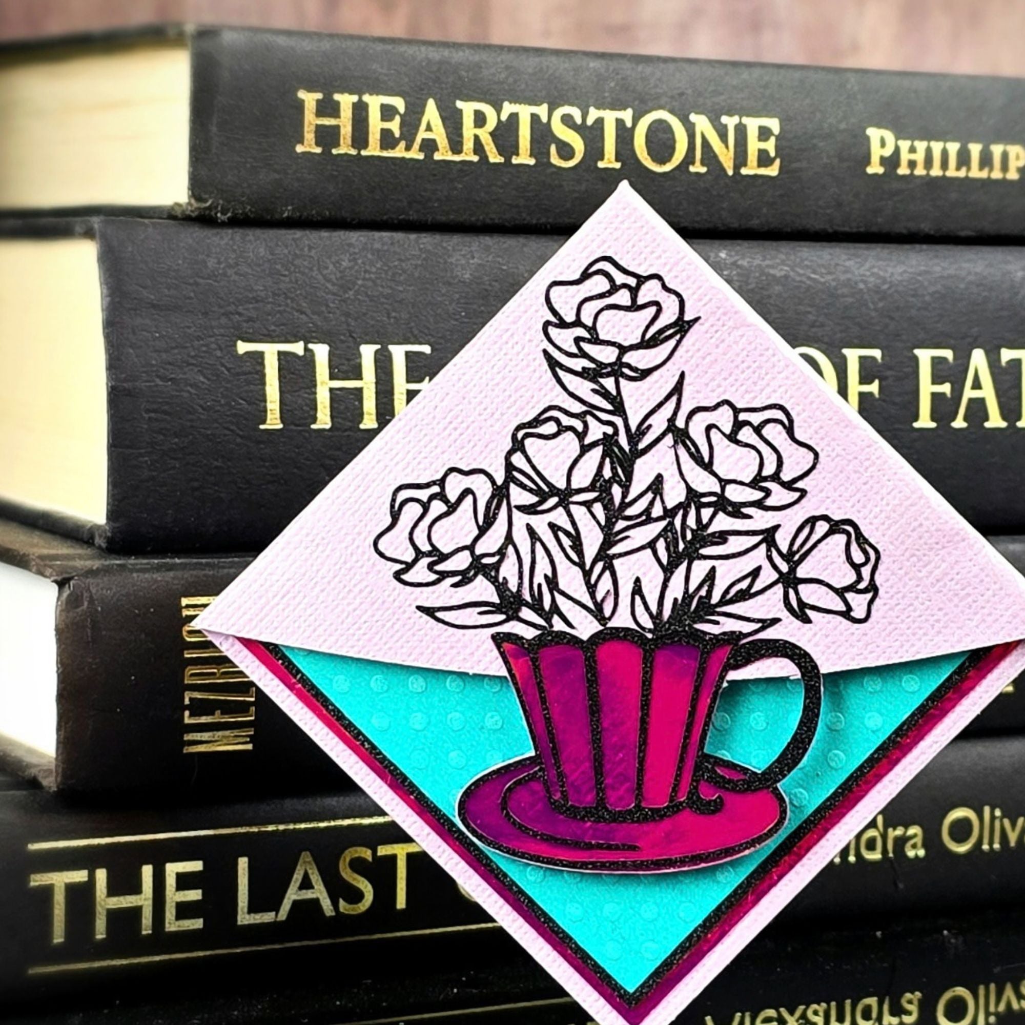 Teacup Flowers Signature Corner Bookmark