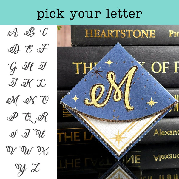 Letter + Stars Personalized Initial Signature Corner Bookmark