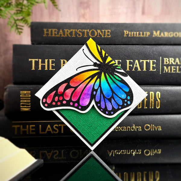 Rainbow Butterfly Signature Corner Bookmark