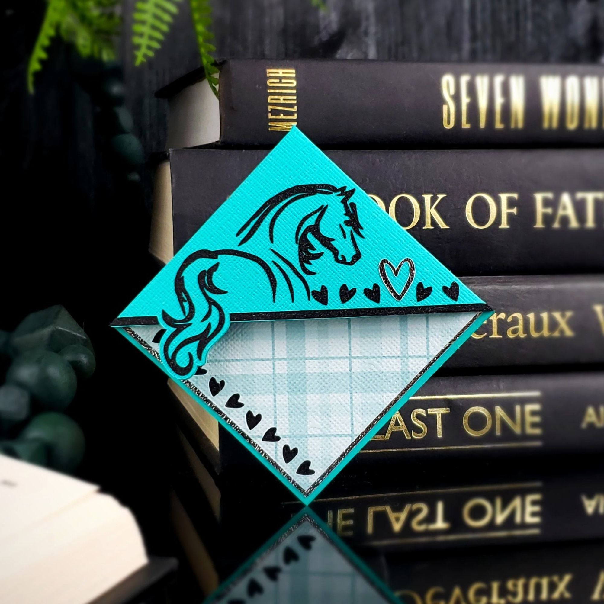 Blue Horse + Hearts Paper Corner Bookmark