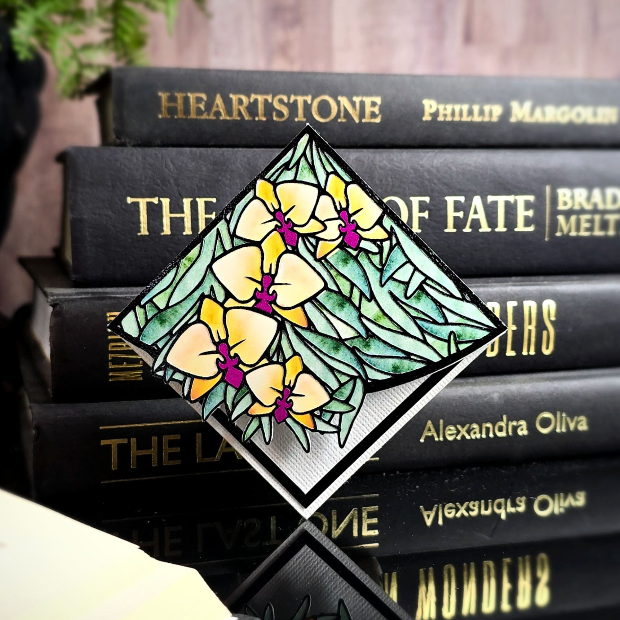 Stained Glass Orchid Deluxe Handmade Corner Bookmark
