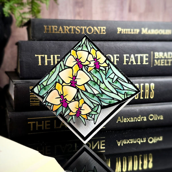 Stained Glass Orchid Deluxe Handmade Corner Bookmark
