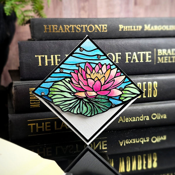 Stained Glass Waterlily Deluxe Handmade Corner Bookmark