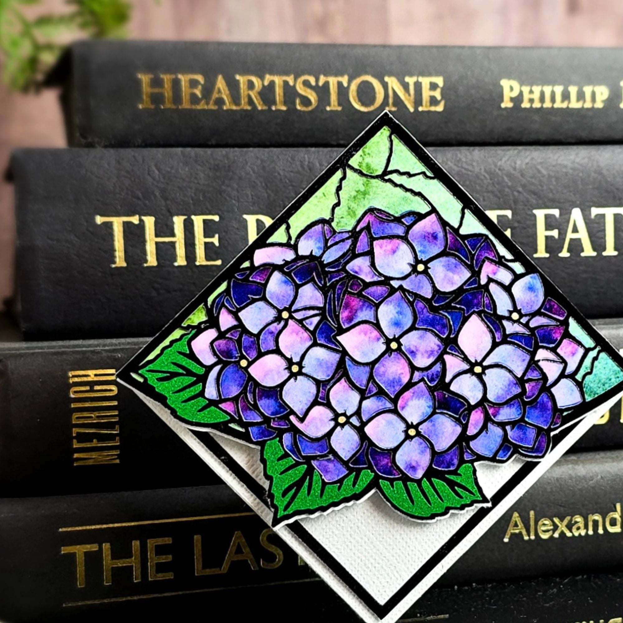 Stained Glass Hydrangea Deluxe Handmade Corner Bookmark