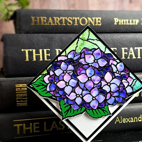 Stained Glass Hydrangea Deluxe Handmade Corner Bookmark