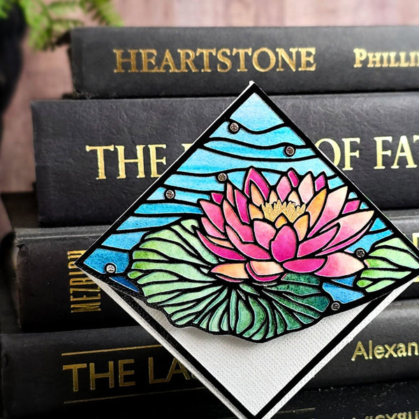 Stained Glass Waterlily Deluxe Handmade Corner Bookmark