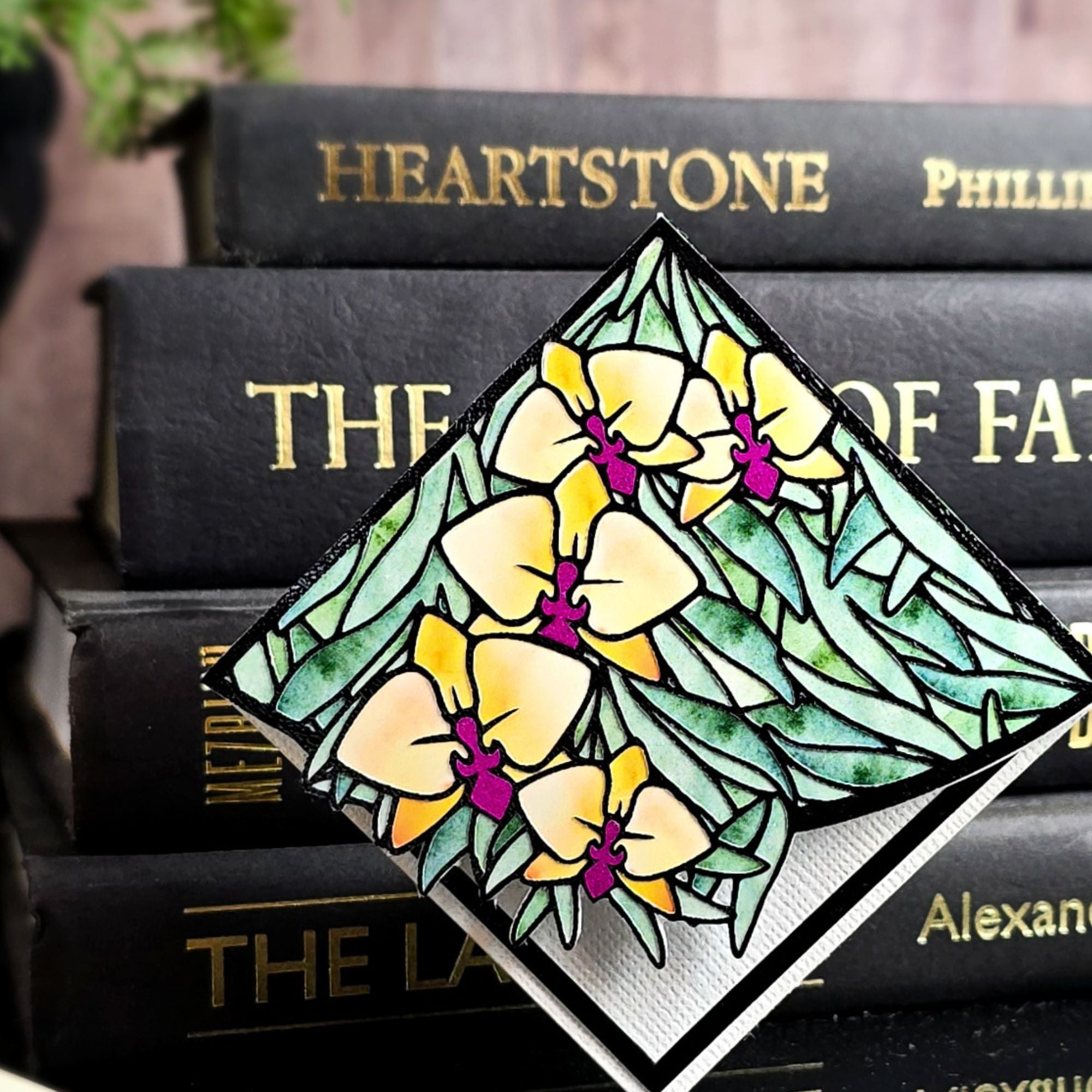 Stained Glass Orchid Deluxe Handmade Corner Bookmark