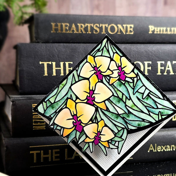 Stained Glass Orchid Deluxe Handmade Corner Bookmark