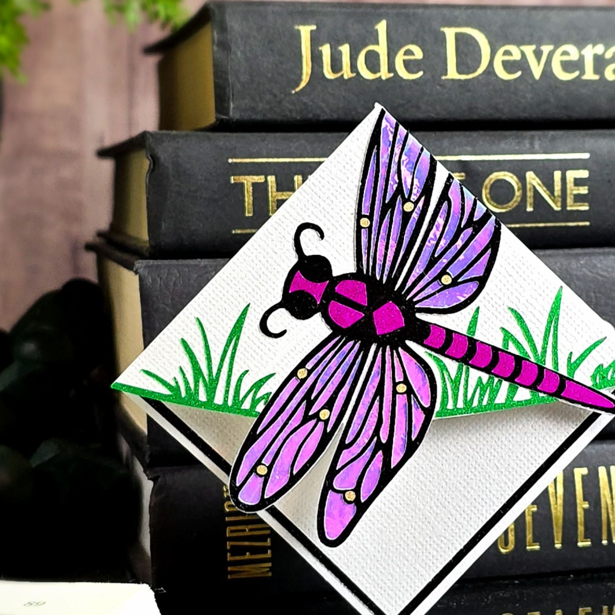 Pink Dragonfly Signature Corner Bookmark