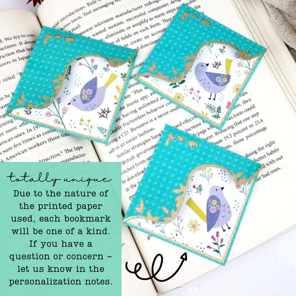 Lavender Bird + Leaves Paper Corner Bookmark