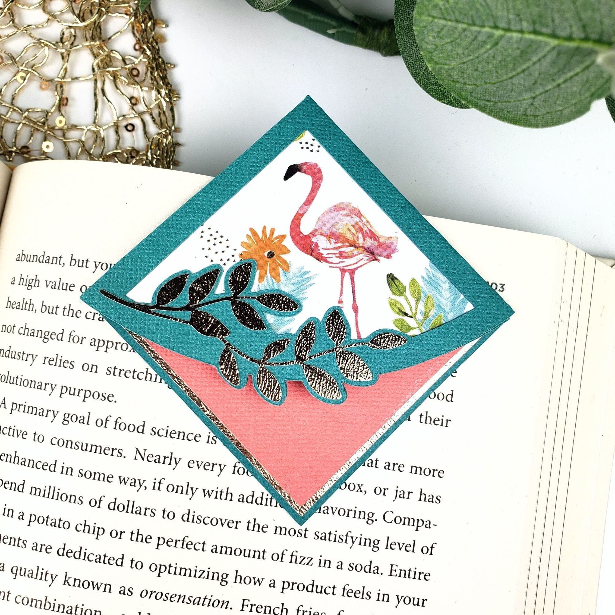 Flamingo Leaves Paper Corner Bookmark