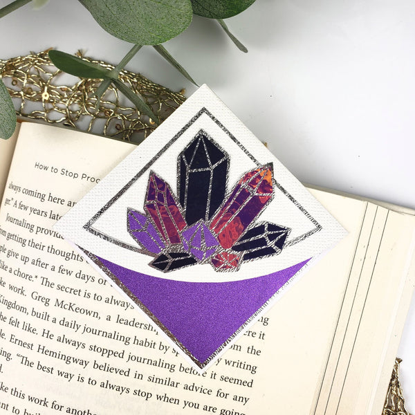 Purple Crystals Paper Corner Bookmark